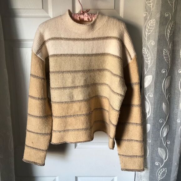 Anthropologie THML metallic Striped Pullover Knit Sweater women Size Medium - Picture 3 of 10